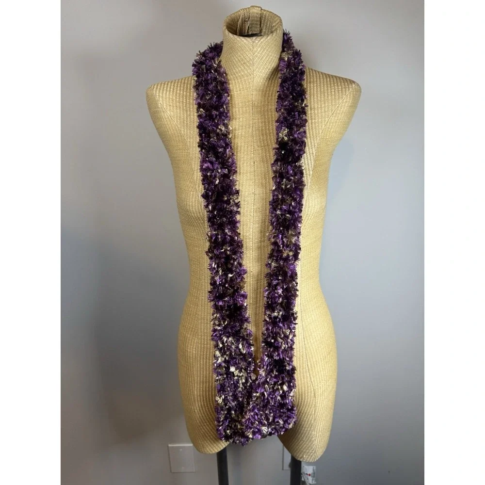 Vtg Y2K Fuzzy Fluffy Eyelash Tube Scarf  Purple Gold‎ Goth Indie Fairy Grunge